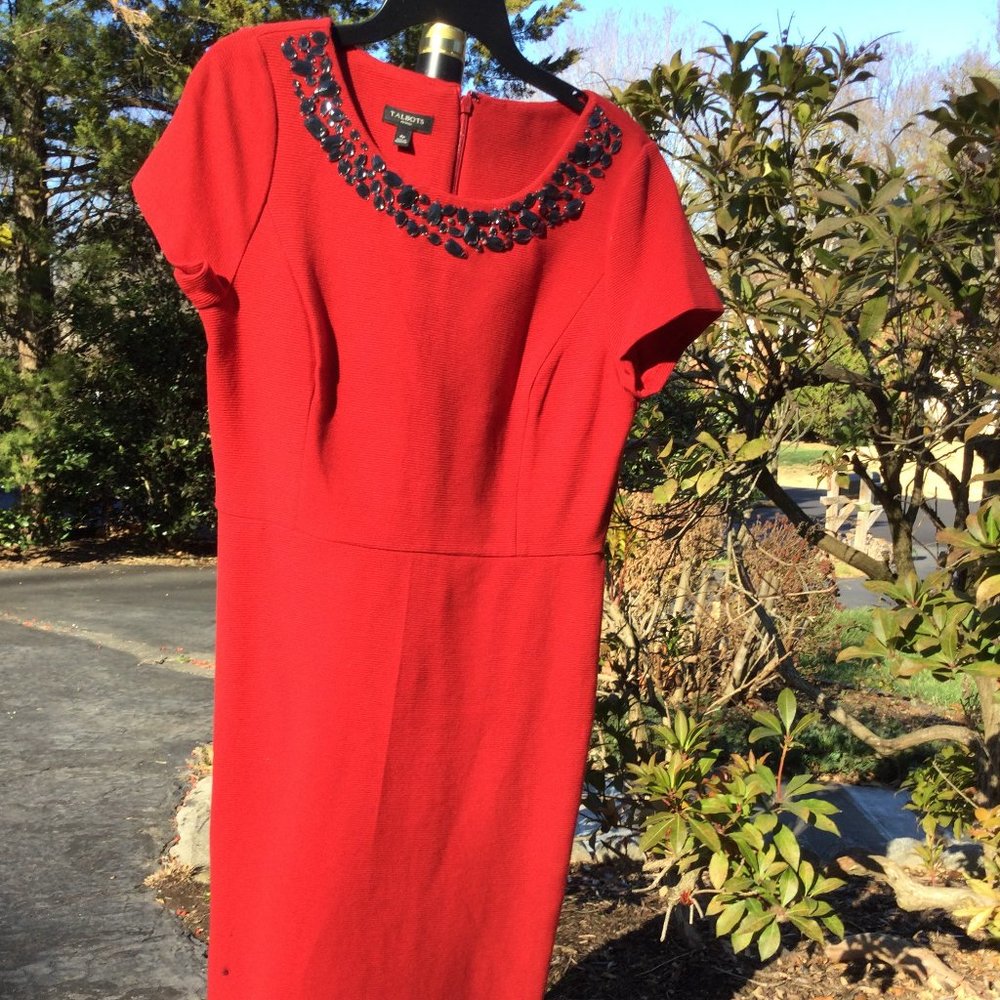 Talbots Sequin on Round Neck Short Sleeve Red Dress